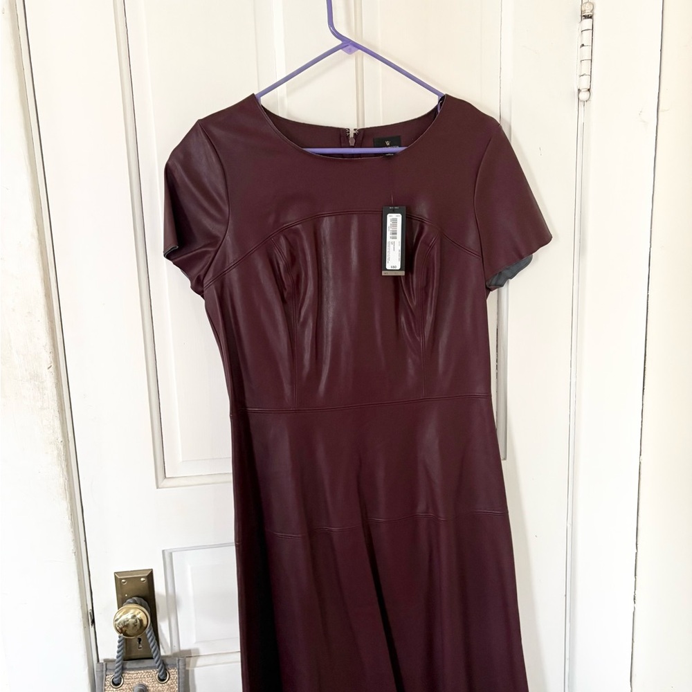 JCPenney Deep Burgundy Midi Faux-Leather Dress